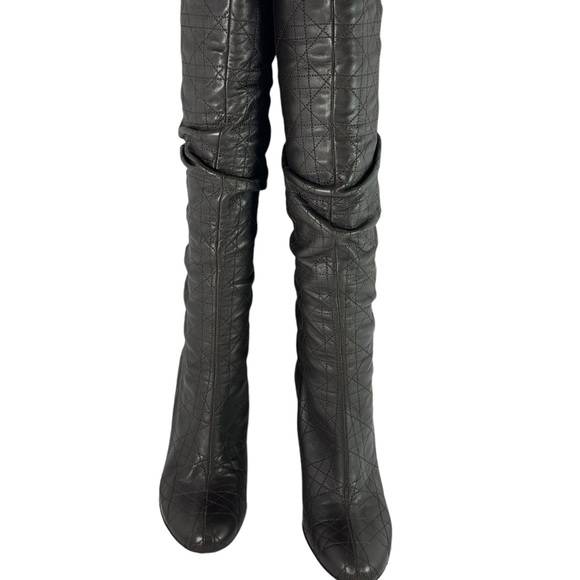 CHRISTIAN DIOR Quilted Brown Leather Cannage Slouch Women's Boots 37.5 - 7.5 US - Picture 5 of 15